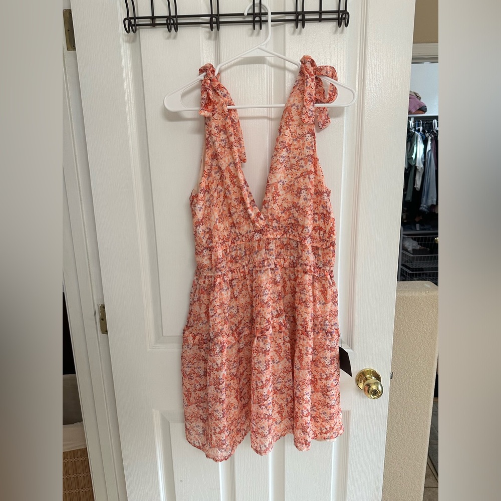 LULUS Afternoon Angel Orange Multi Floral Print Ruffled Mini Dress